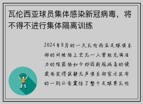 瓦伦西亚球员集体感染新冠病毒，将不得不进行集体隔离训练